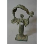Modern patinated bronze figure of a standing lady with a windswept shawl, 18.5ins high