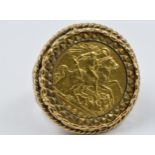 Elizabeth II 1982 half sovereign, in a 9ct gold ring mount, 8.5grams gross weight Back of ring is