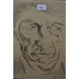 Framed etching head study of a gentleman, ' Peter ', in the manner of Lucian Freud, indistinctly