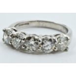 18ct White gold five stone round brilliant cut diamond ring, the diamonds approximately 2.55ct total