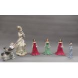 Lladro group of two birds, three Royal Doulton Gemstones collection figures, Spanish figure of a