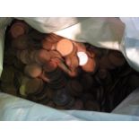 Bag containing a large quantity of British copper coins