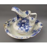 Royal Doulton blue and white floral decorated jug and basin set