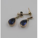 Pair of 9ct gold and jem set drop earrings