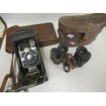Pair of World War I binoculars with War Department marking, together with a Kodak Royal film camera