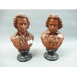 Pair of painted terracotta busts, Beethoven and Mozart