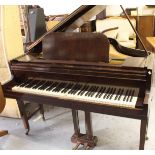 Mahogany cased baby grand piano by George Russell, London, Serial No. 1451, raised on twin square