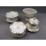 19th Century French porcelain dessert service including tureen and fruit bowl, decorated in blue and