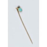 Victorian gold stick pin set turquoise and diamond