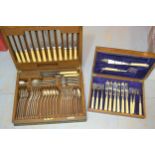 Mappin & Webb, oak cased silver plated canteen of cutlery together with an oak cased set of silver