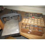 Adana printers press, together with a box containing a large quantity of various type setters,