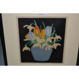 John Hall Thorpe, signed coloured woodcut print, Snowdrops and Crocus, 6 and 3/8ins x 6ins