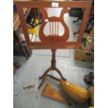 Modern mahogany adjustable music stand, together with a modern lute type instrument (at fault),