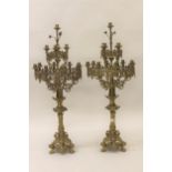 Pair of large 19th Century Gothic style brass candelabra, 41ins high Not broken or missing bits,