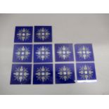Set of ten small late 19th / early 20th Century etched blue glass panels, each approximately 4ins