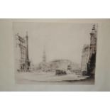 Fred A. Farrell, signed etching, London street scene, 15ins x 20.5ins including full margins,
