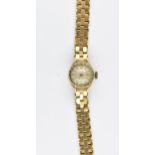 Ladies 9ct gold wristwatch, with integral bracelet strap, 18 grams gross weight