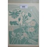 Edward Bawden, linocut ' Campions and Columbine ', signed and numbered 155 of 500, 8.75ins x 6.25ins