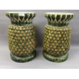Pair of modern Majolica garden seats of pineapple form, 19.45ins high
