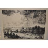 D. OSA, signed etching, river landscape, ' An Approaching Storm ', 17ins x 22ins, including full