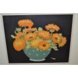 John Hall Thorpe, coloured woodcut print, Marigolds, 9ins x 11.25ins approximately, framed Good