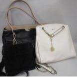 DKNY Cream pebbled leather shoulder bag with chain handles, another DKNY black suede shoulder bag