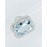 Large 18ct white gold aquamarine and diamond ring, the aquamarine approximately 14.78ct