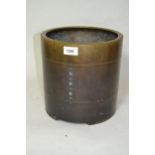Japanese Taisho period brown patinated bronze Hibachi hand brazier of cylindrical form with silver