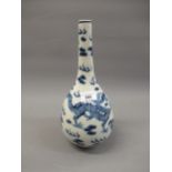 Chinese blue and white dragon decorated bottle vase, 12ins high No chips or cracks, in good