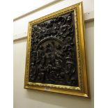 17th / 18th Century Flemish carved oak relief work panel, depicting a biblical scene, beneath an
