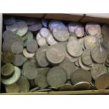 Wooden box containing a collection of miscellaneous British coins