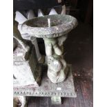 20th Century weathered cast concrete bird bath / fountain with cherub supports