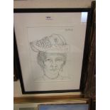 John Bellany CBE RA, pencil sketch of a woman in a hat, signed in pencil, framed with mount, image