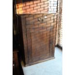 18th Century oak dwarf cupboard, the moulded top above a single drawer and a panel door below on a