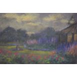 Three unframed pastel drawings, garden scenes, two signed P. W. Adam, all 15.5ins x 21ins