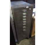 Grey metal nine drawer stationary cabinet