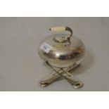 Unusual silver plated trophy in the form of a curling stone, dated 1887 / 88