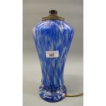 Early 20th Century blue flecked art glass table lamp, 10.5ins high