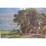 James McIntosh Patrick, signed Limited Edition coloured print, rural scene with farmyard buildings