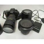 Nikon D500 digital camera with 80-400 lens, spare battery, charger, two further lenses and a