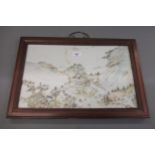 Chinese rectangular porcelain plaque painted with figures in a landscape, 10in x 17ins, housed in