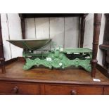 Pair of large 19th Century French green painted cast iron scales