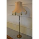 Reproduction brass lamp standard with gold damask shade