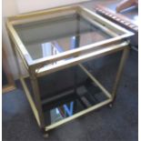Square anodised aluminium and smoke glass two tier lamp table