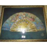 Late 18th / early 19th Century mother of pearl and gilded fan decorated with hand coloured and