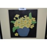 John Hall Thorpe, signed coloured woodcut print, Primroses, 6 and 3/8ins x 6ins approximately,