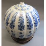 20th Century Chinese blue and white globular form lamp base, with stylised foliate decoration, on