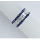 18ct White gold half eternity ring set row of baguette cut diamonds flanked by two rows of