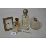 Silver mounted glass perfume bottle and other miscellaneous items