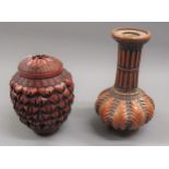 Chinese 20th Century Republic period bamboo covered vase and pot, with cover